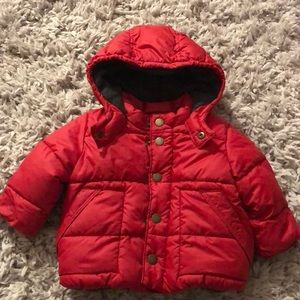 Red winter puffy jacket size 6-12 months